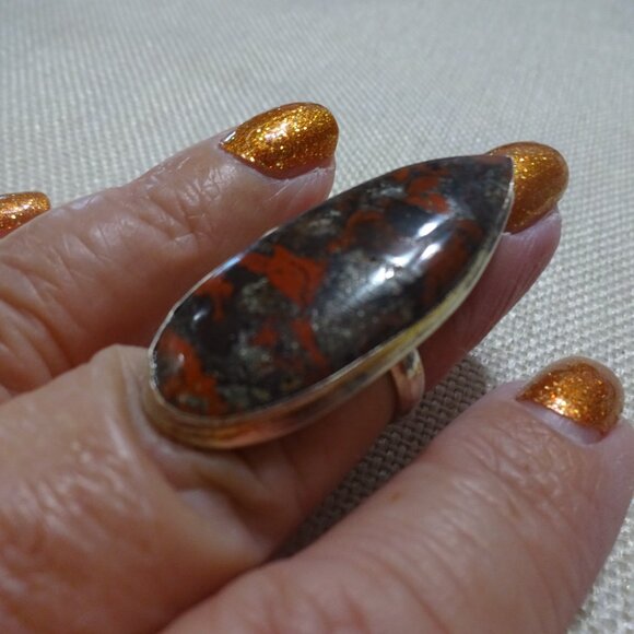 Natural RED CREEK JASPER Handmade Sterling 925 Ring Size 6.5 #620C - Picture 3 of 3